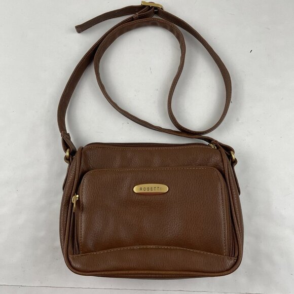 Rosetti Crossbody Purse Faux Leather Card Slots Gold Hardware Zip Closure - Picture 1 of 11